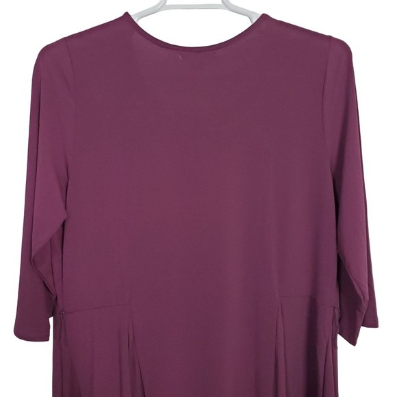 Roaman's Size 18W Dress Fluid Jersey Knit Pleated A-Line Midi Pullover Purple - Picture 6 of 10